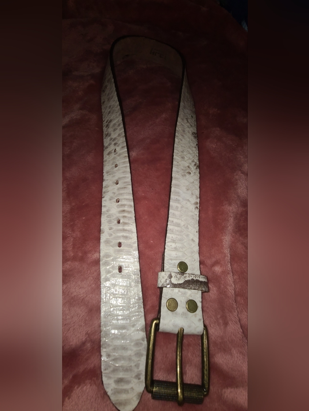 Handmade brown/white partial belly scales/angle cut python snake skin belt-sz 34